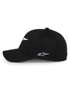 Casquette Alpinestars Ageless Multi, casquette de baseball noire, vue de profil avec logo Astars brodé en blanc, visière incurvée et couronne structurée, style décontracté