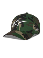 Alpinestars Ageless Multi Hat, Green Camo Baseball Cap, features white 3D Astars logo on front and side embroidery, curved bill, structured crown, casual motorsport-inspired streetwear