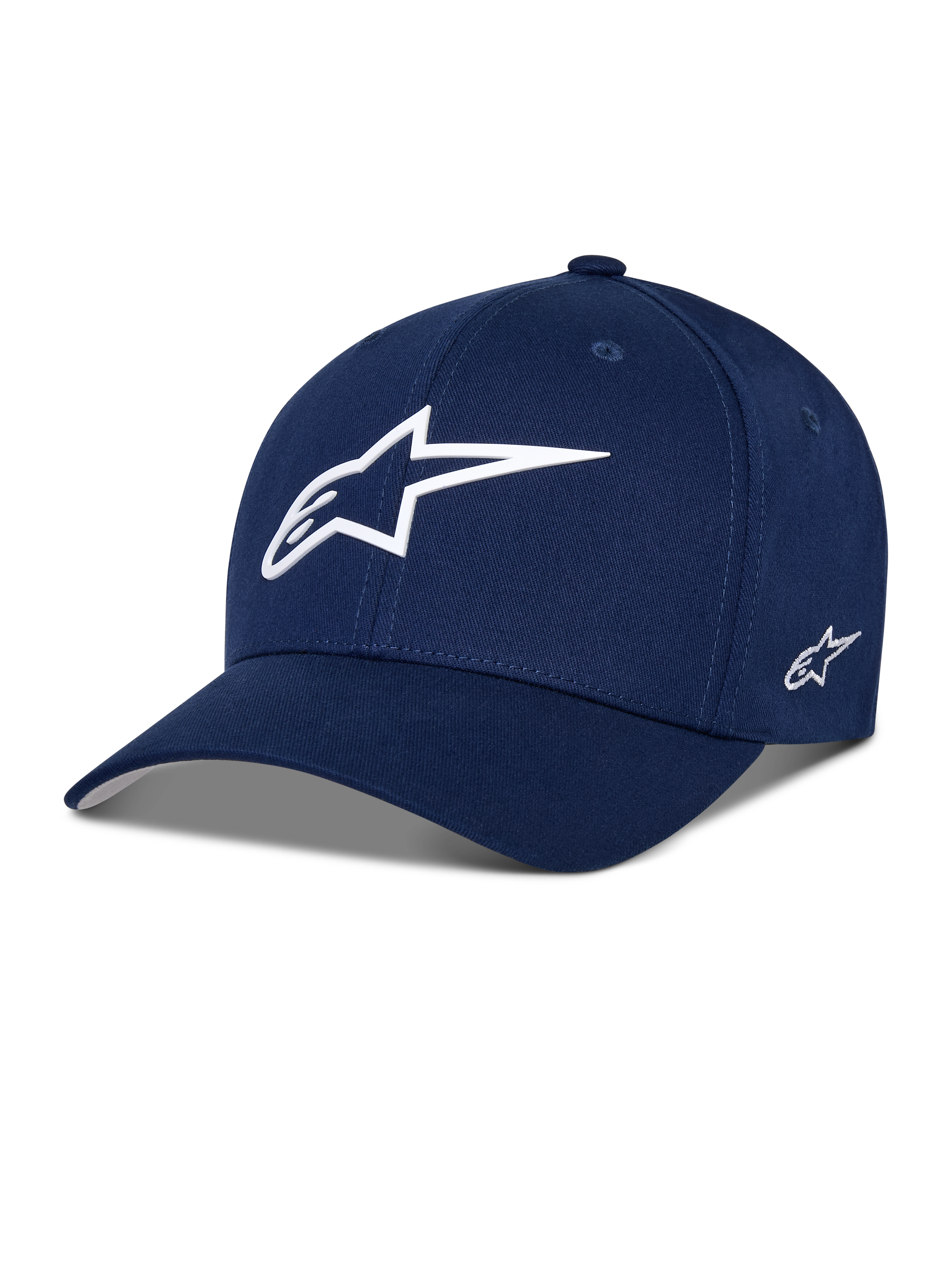 Alpinestars Ageless Multi Hat, Navy Blue Baseball Cap, White 3D Star Logo on front, Embroidered side logo, Curved bill, Casual Sportswear Lifestyle Headwear