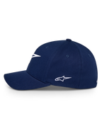 Casquette Alpinestars Ageless Multi, bleu marine, vue de profil d'une casquette de baseball à visière incurvée avec logo Astars blanc brodé, couvre-chef sportswear décontracté