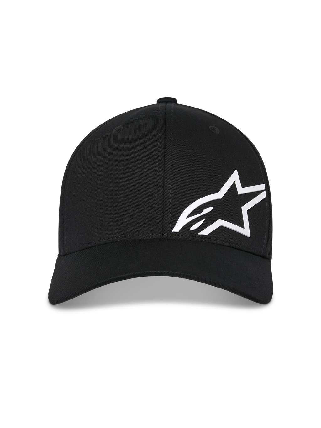 Alpinestars Corp Shift Multi Hat, Black Baseball Cap, White 3D printed Astars logo on the front, curved bill, structured crown, casual motorsport-inspired headwear