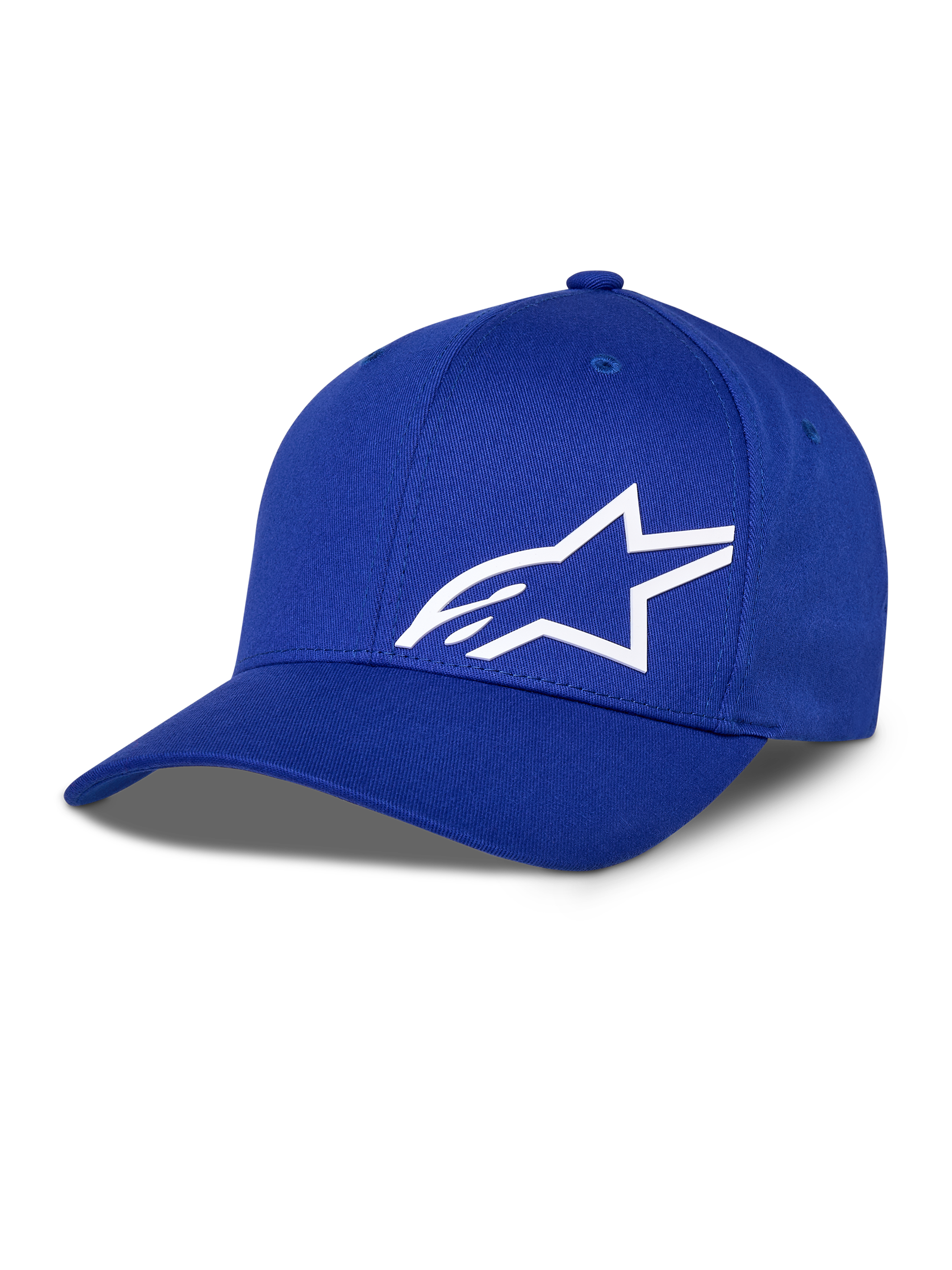 Alpinestars Corp Shift Multi Hat, casquette de baseball bleue avec logo étoile blanc en impression 3D, couronne structurée, visière courbée, accessoire motorsport décontracté