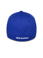 Casquette Alpinestars Corp Shift Multi, casquette de baseball bleue, vue arrière présentant un logo brodé blanc, design à dos flexible, couronne structurée en tissu sergé extensible