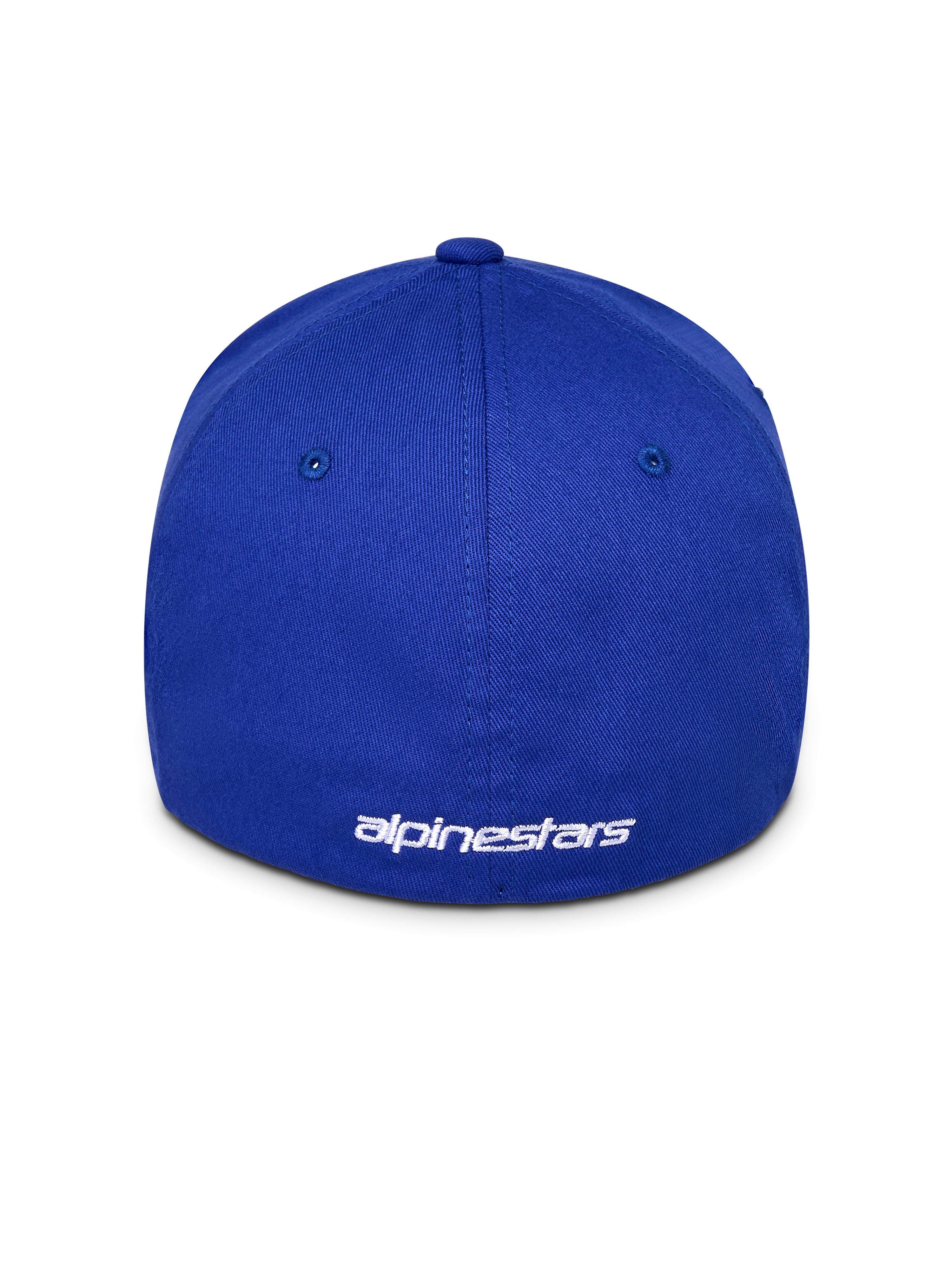 Casquette Alpinestars Corp Shift Multi, casquette de baseball bleue, vue arrière présentant un logo brodé blanc, design à dos flexible, couronne structurée en tissu sergé extensible