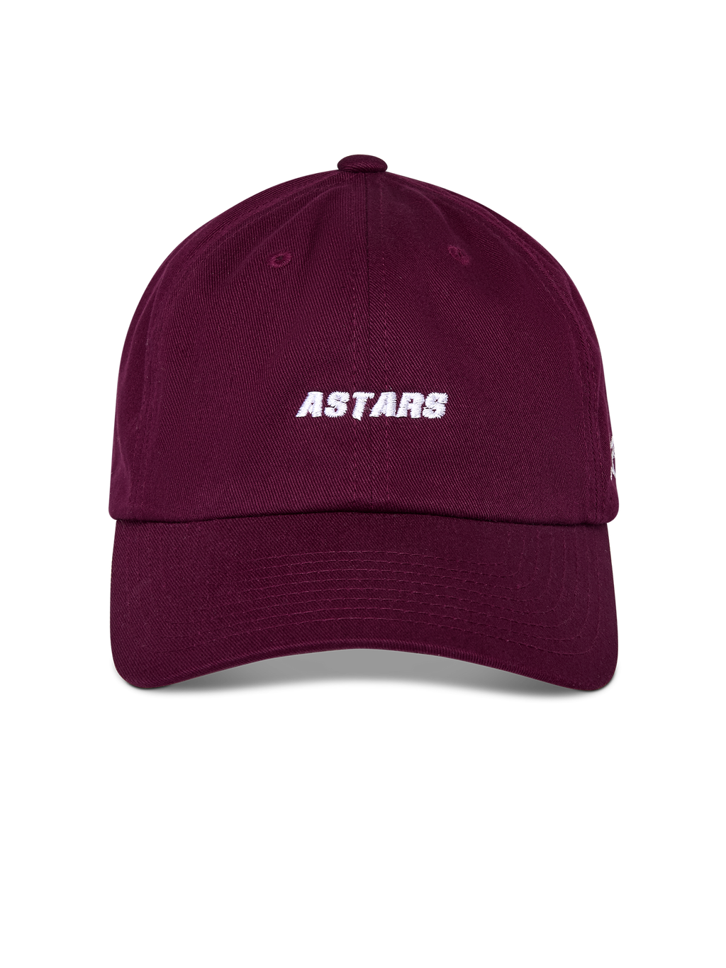 Casquette Alpinestars Deduce Strapback, bordeaux, broderie ASTARS blanche à l'avant, visière courbée avec couronne basse non structurée, couvre-chef sportswear décontracté