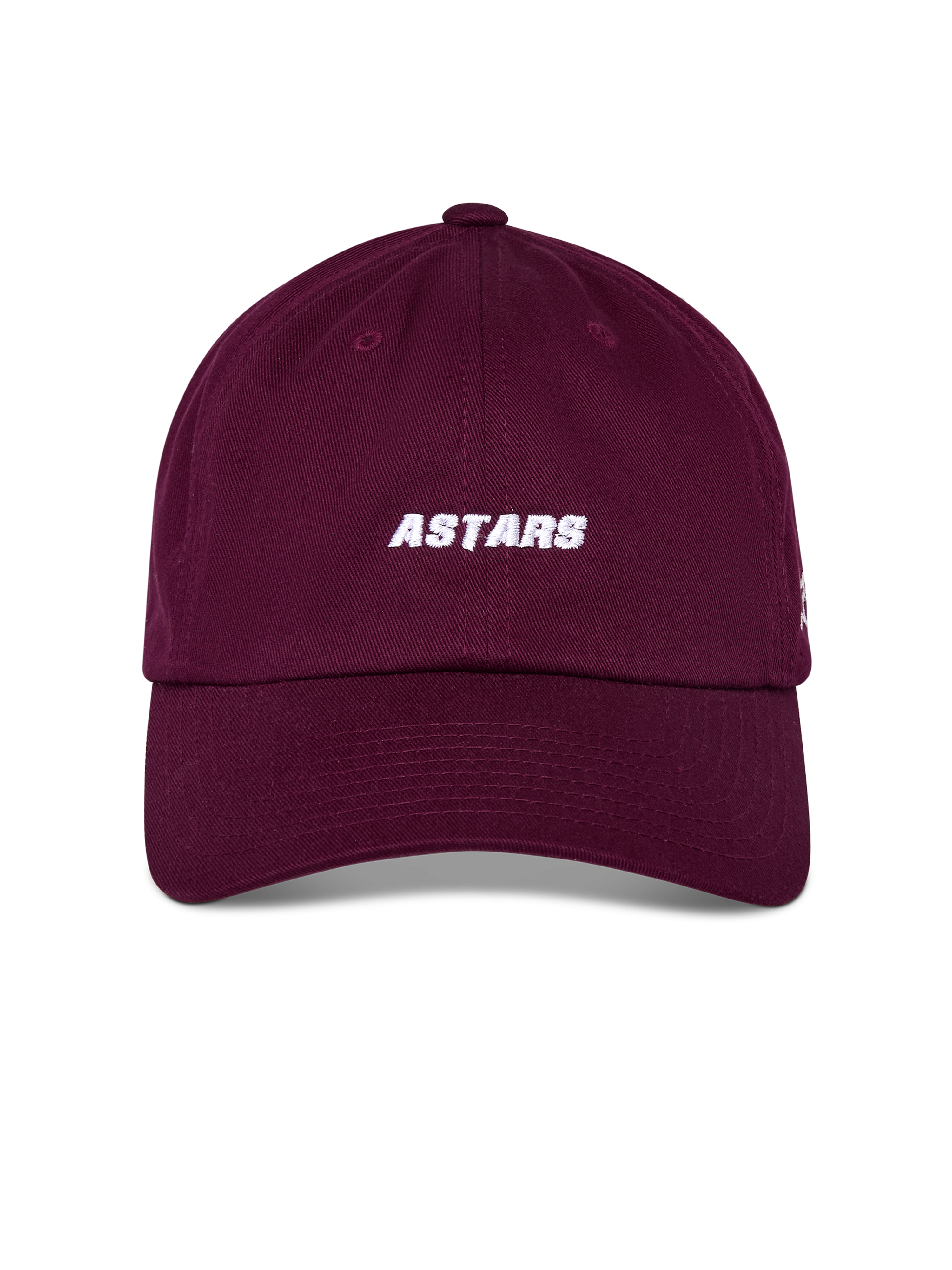 Casquette Alpinestars Deduce Strapback, bordeaux, broderie ASTARS blanche à l'avant, visière courbée avec couronne basse non structurée, couvre-chef sportswear décontracté