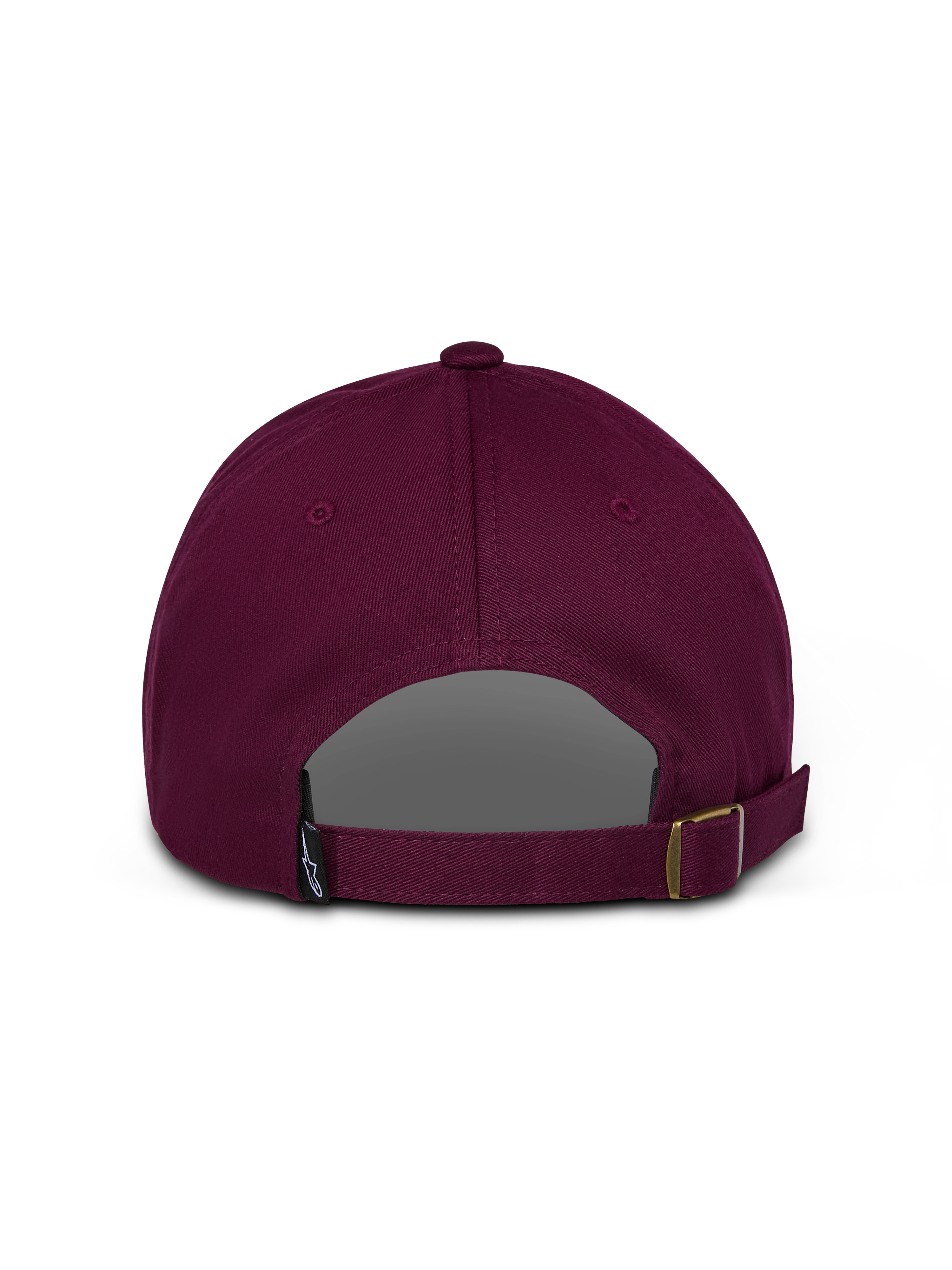 Casquette Alpinestars Deduce Strapback, bordeaux, vue arrière montrant la fermeture par sangle réglable et une petite étiquette logo, sergé de coton non structuré, style sportswear décontracté