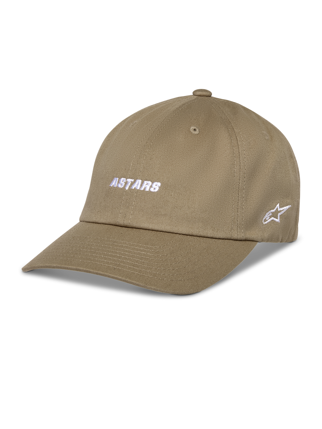Casquette Alpinestars Deduce Strapback, casquette de baseball kaki, broderie blanche ASTARS sur le devant et logo étoile sur le côté, visière courbée, sergé de coton, sportswear décontracté