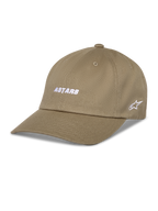 Casquette Alpinestars Deduce Strapback, casquette de baseball kaki, broderie blanche ASTARS sur le devant et logo étoile sur le côté, visière courbée, sergé de coton, sportswear décontracté
