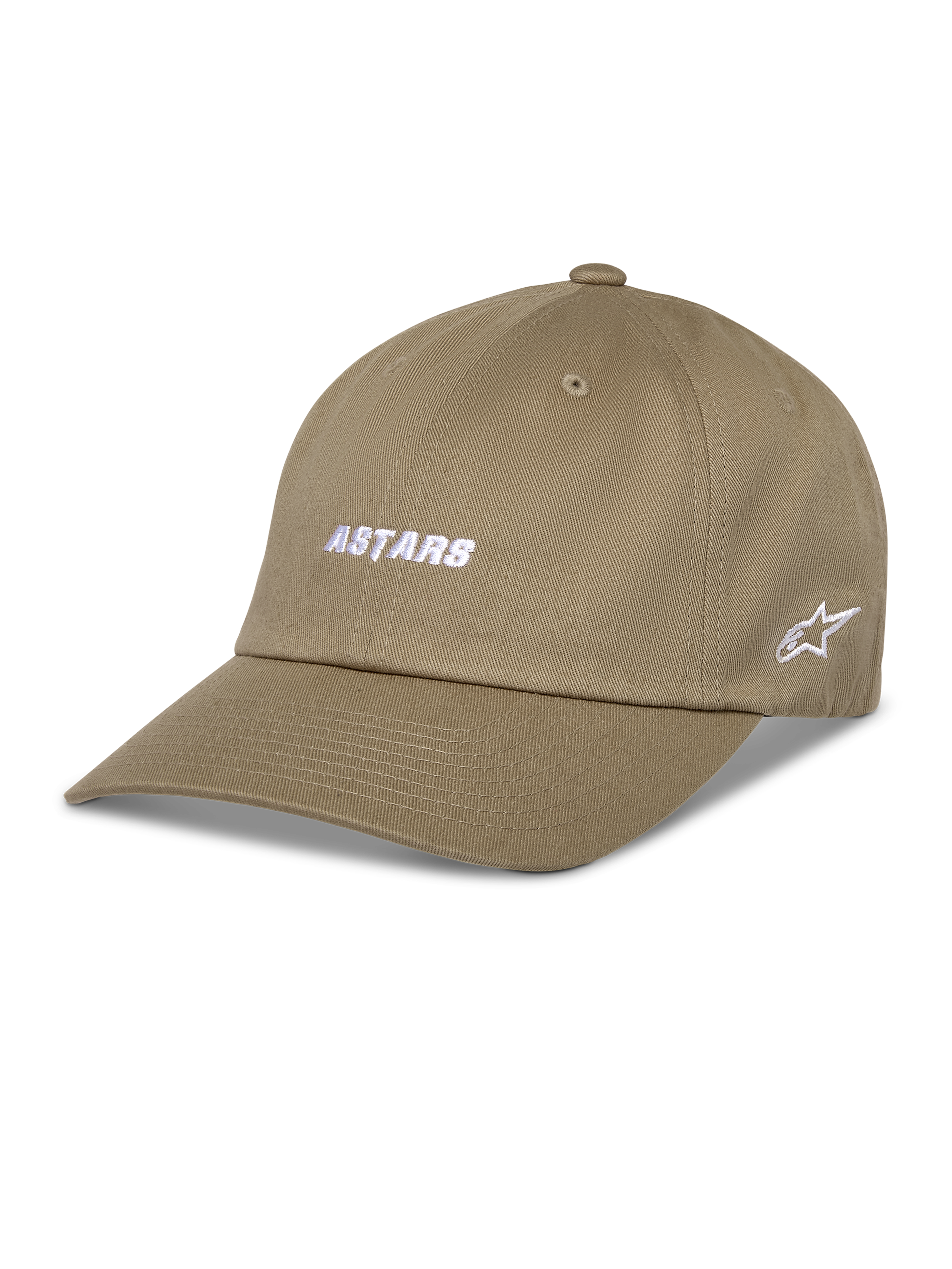 Casquette Alpinestars Deduce Strapback, casquette de baseball kaki, broderie blanche ASTARS sur le devant et logo étoile sur le côté, visière courbée, sergé de coton, sportswear décontracté