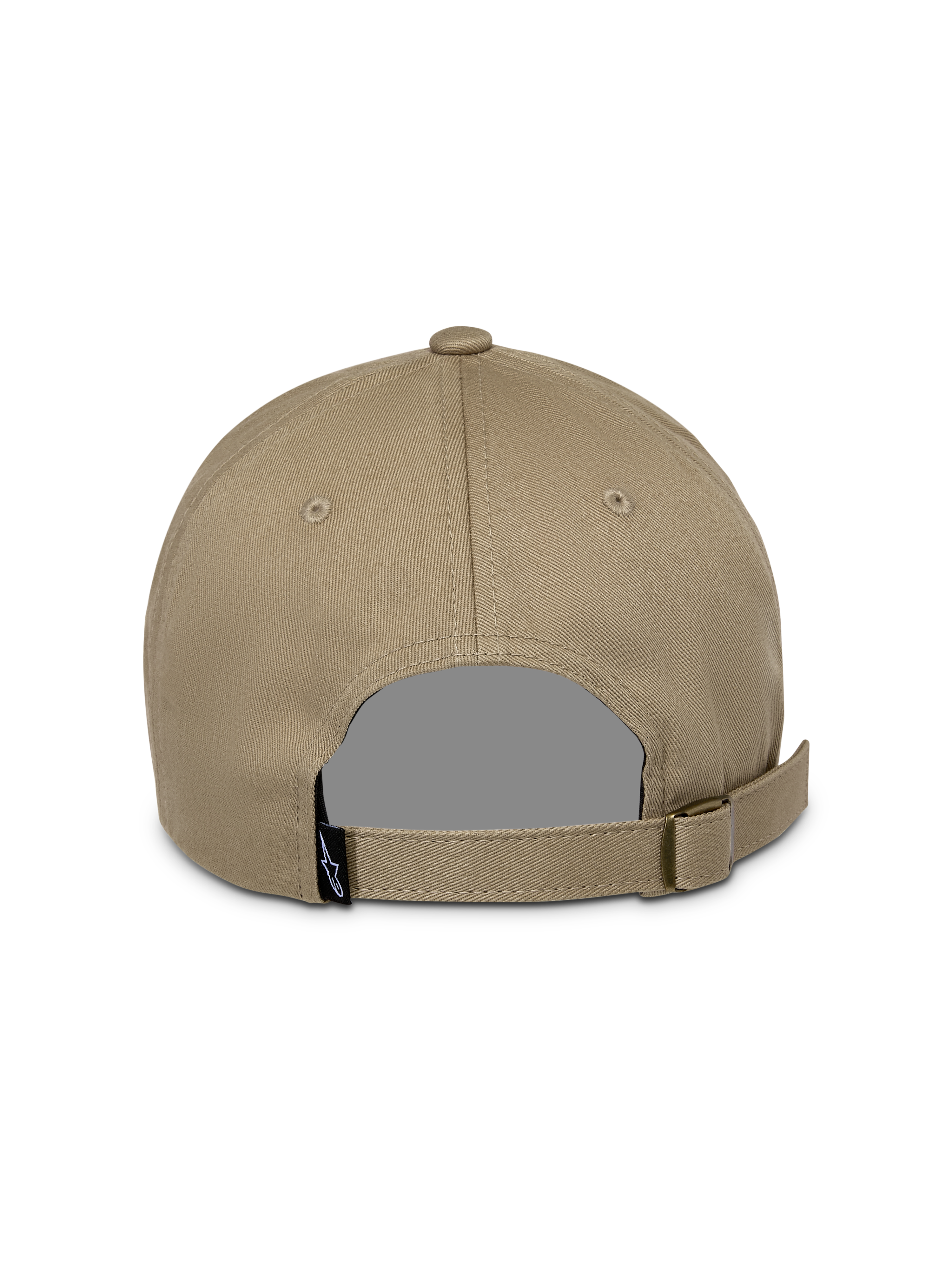 Casquette Alpinestars Deduce Strapback, Kaki, vue arrière avec sangle réglable et boucle métallique, dotée d'une petite étiquette logo noire, couvre-chef décontracté en sergé de coton