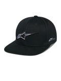 Casquette Snapback Alpinestars Thickness, casquette de baseball noire à visière plate, logo étoile brodé en 3D blanc et gris, logo Astars sur le côté, conception structurée avec trous de ventilation, accessoire de tête décontracté pour le sport automobile