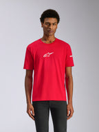 Alpinestars Frontal CSF Tee, t-shirt à manches courtes, rouge, logo Alpinestars Star blanc sur la poitrine, streetwear décontracté inspiré du sport automobile