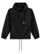 Black Alpinestars Speeder Resolve Windbreaker Jacket, lightweight hooded sportswear with a front zipper and chest logo.