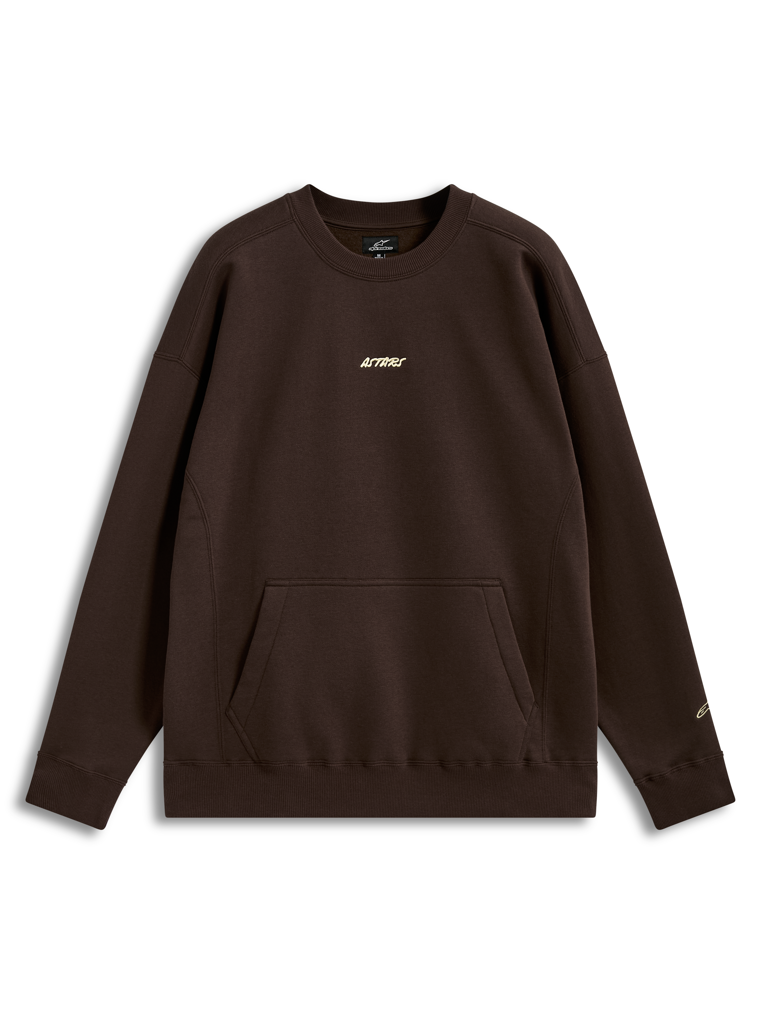 Alpinestars Guise Oversized Crew, sweat-shirt en polaire marron, coupe ample avec poche kangourou et logo Astars brodé