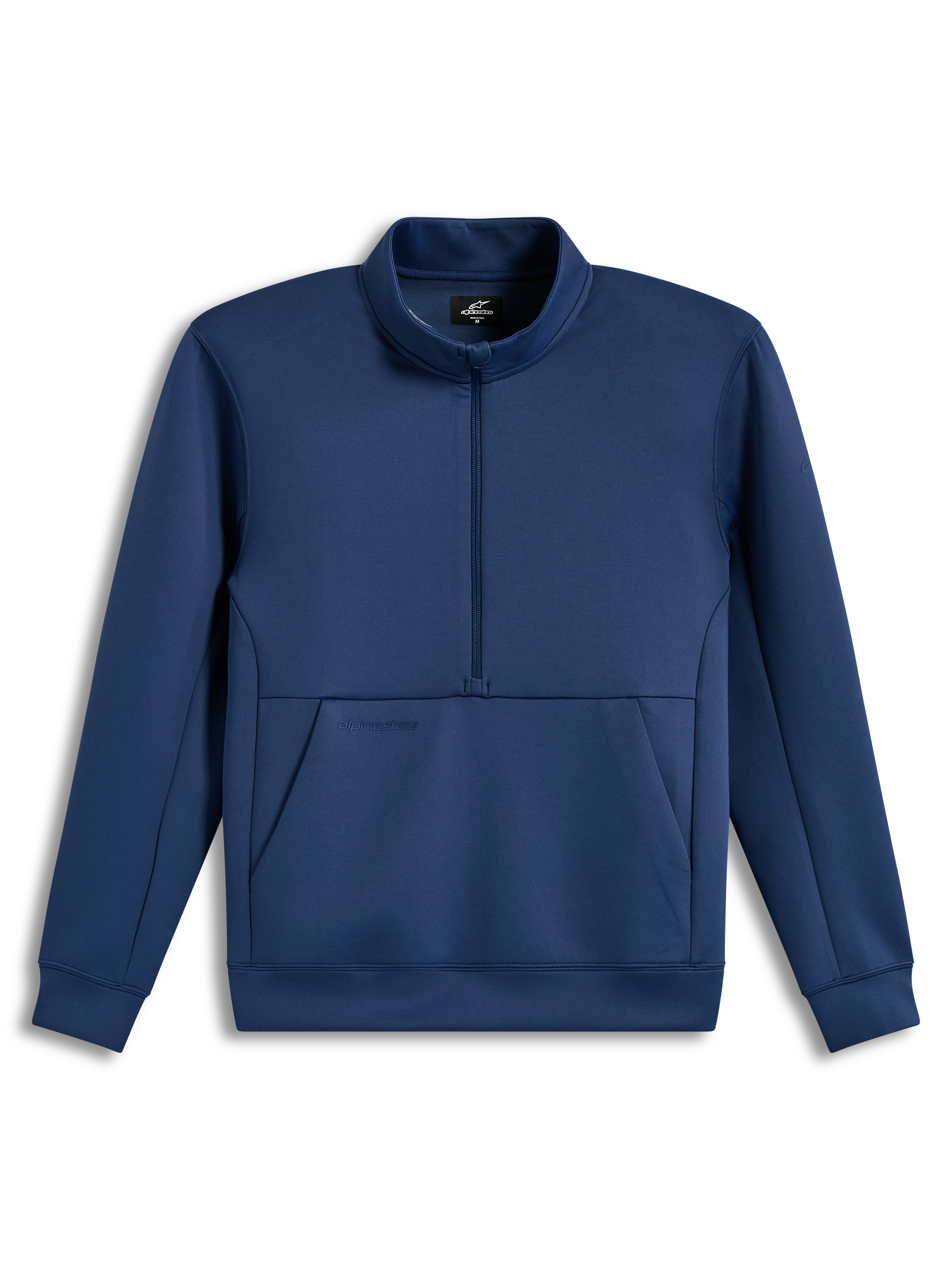 Alpinestars Apera Half-Zip Sweatshirt, sweatshirt de sportswear en polaire bleu acier, doté d'une demi-fermeture éclair, d'une poche kangourou et de logos ton sur ton, haut technique et décontracté.