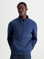 Alpinestars Sweat Apera Half-Zip, pull sportswear pour homme, bleu acier, col demi-zippé et poche kangourou, polaire tri-mélange avec logo ton sur ton, style décontracté