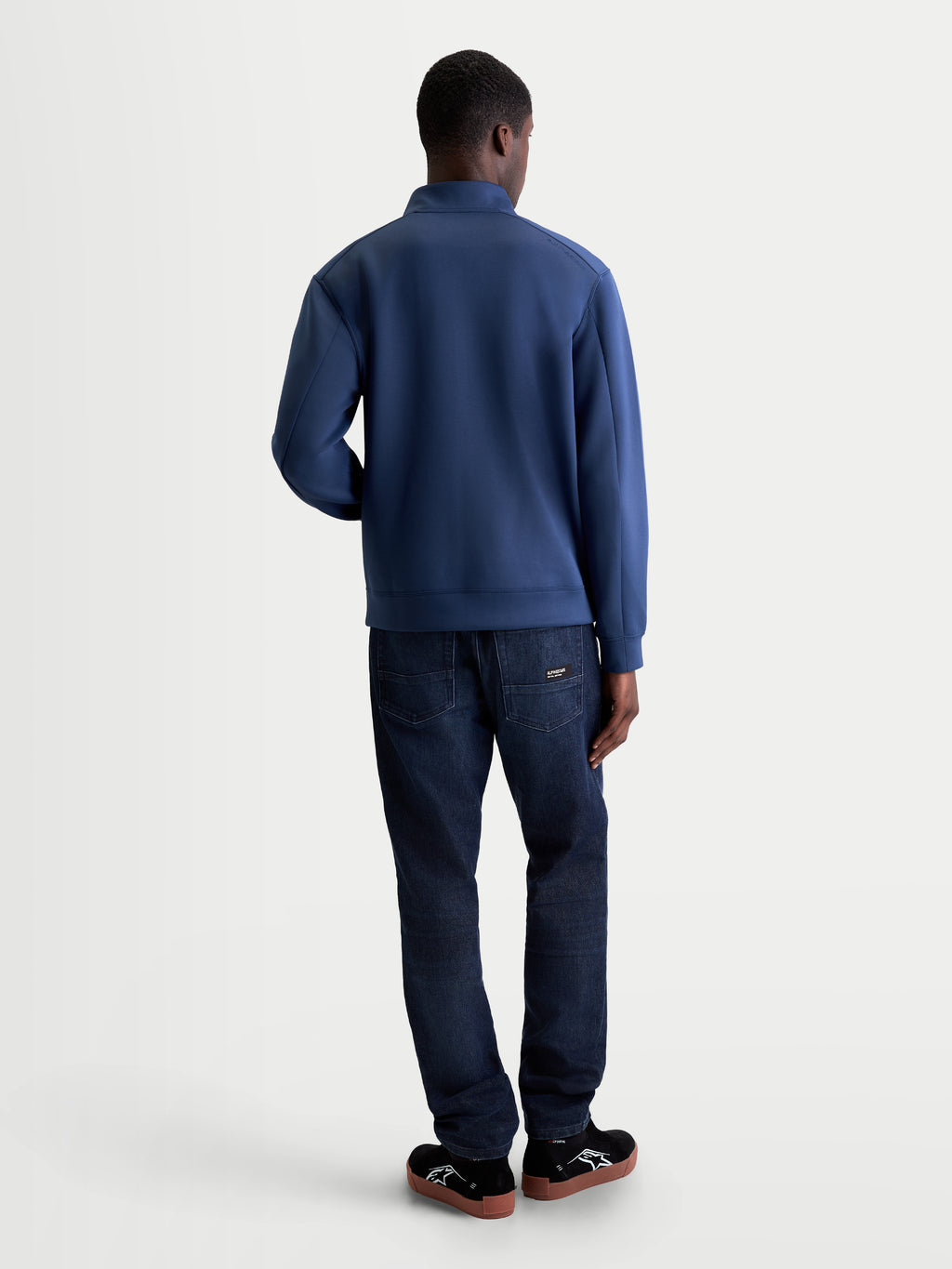 Alpinestars Sweat Apera Half-Zip, pull sportswear pour homme inspiré du sport automobile, bleu acier, vue de dos, doté d'un design épuré en polaire double face tri-mélange pour un confort quotidien.
