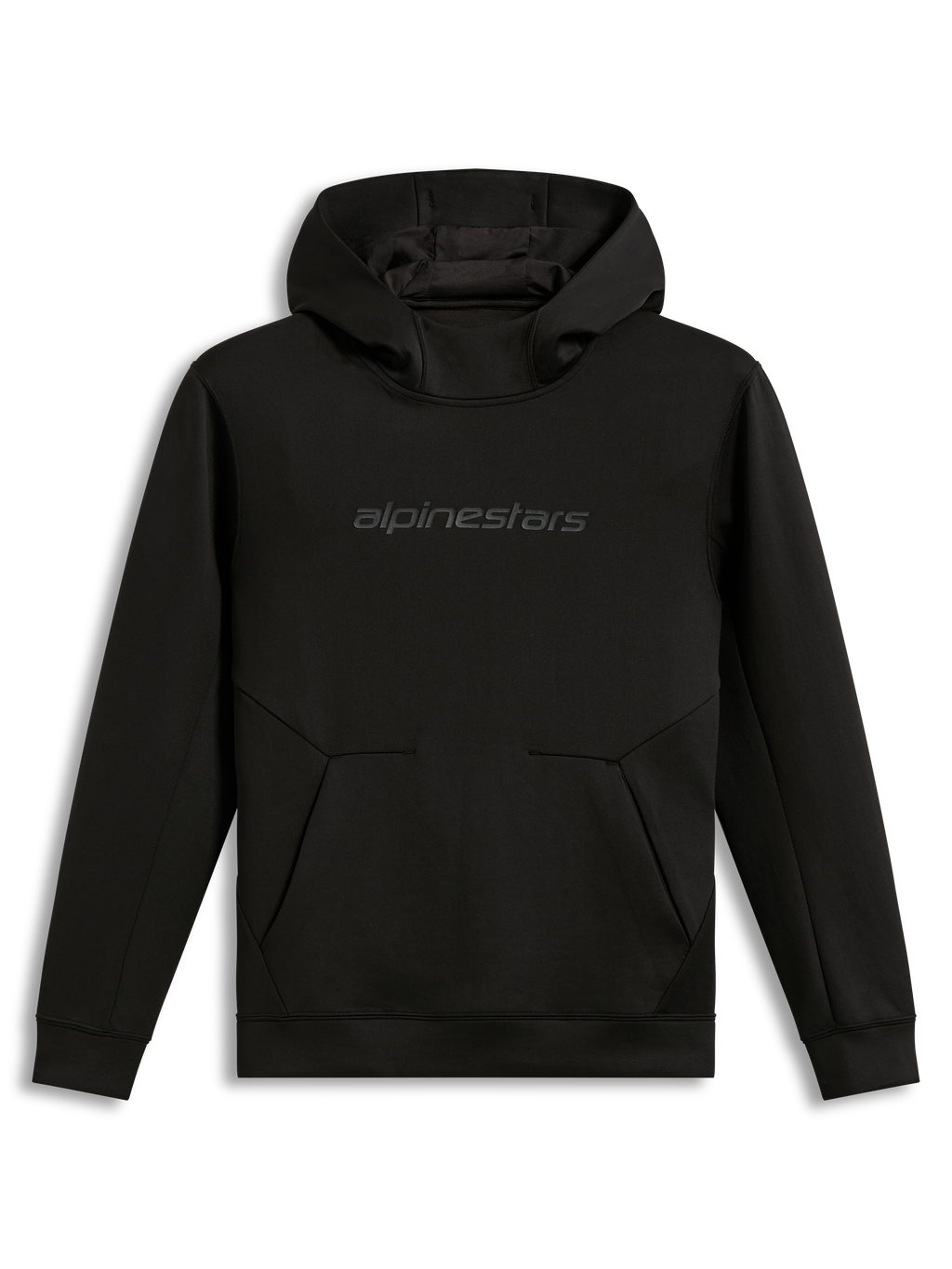 Alpinestars Datrix Hoodie, sweat à capuche de sportswear en polaire, noir, logo HD ton sur ton et poche avec détail de pli.