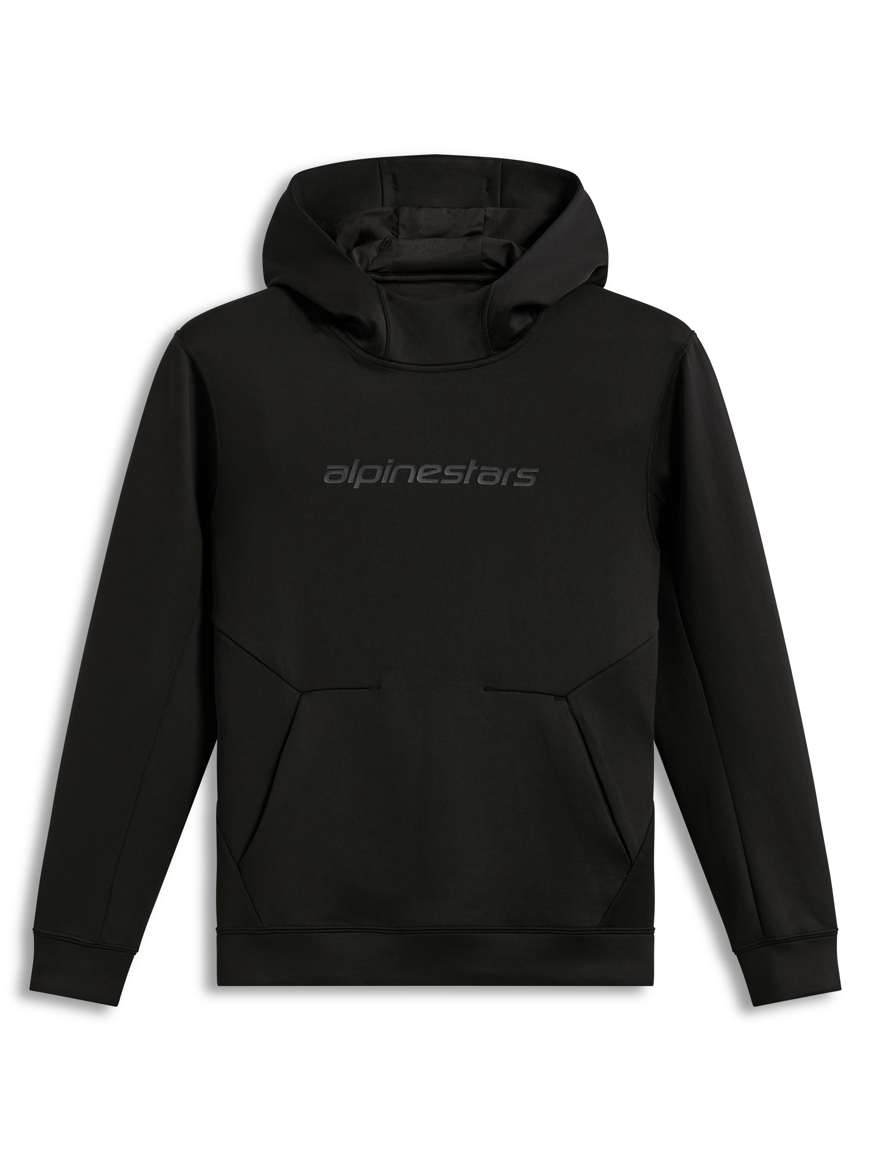 Alpinestars Datrix Hoodie, sweat à capuche de sportswear en polaire, noir, logo HD ton sur ton et poche avec détail de pli.