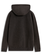 Alpinestars Infinite Washed Oversized Hoodie, sweat à capuche noir délavé effet neige, vue de dos avec ourlet côtelé.