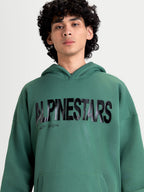 Alpinestars Sweat À Capuche Shaw Oversized, sweat à capuche de sportswear pour homme et femme, vert avec logo noir texturé, coupe ample et construction en polaire de coton et polyester recyclé