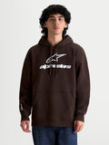 Alpinestars Sweat à capuche Prelude Oversized, sweat en polaire marron pour homme, logo blanc en relief sur la poitrine et la manche, coupe oversize décontractée, poche kangourou et capuche avec cordon de serrage, style sportswear.