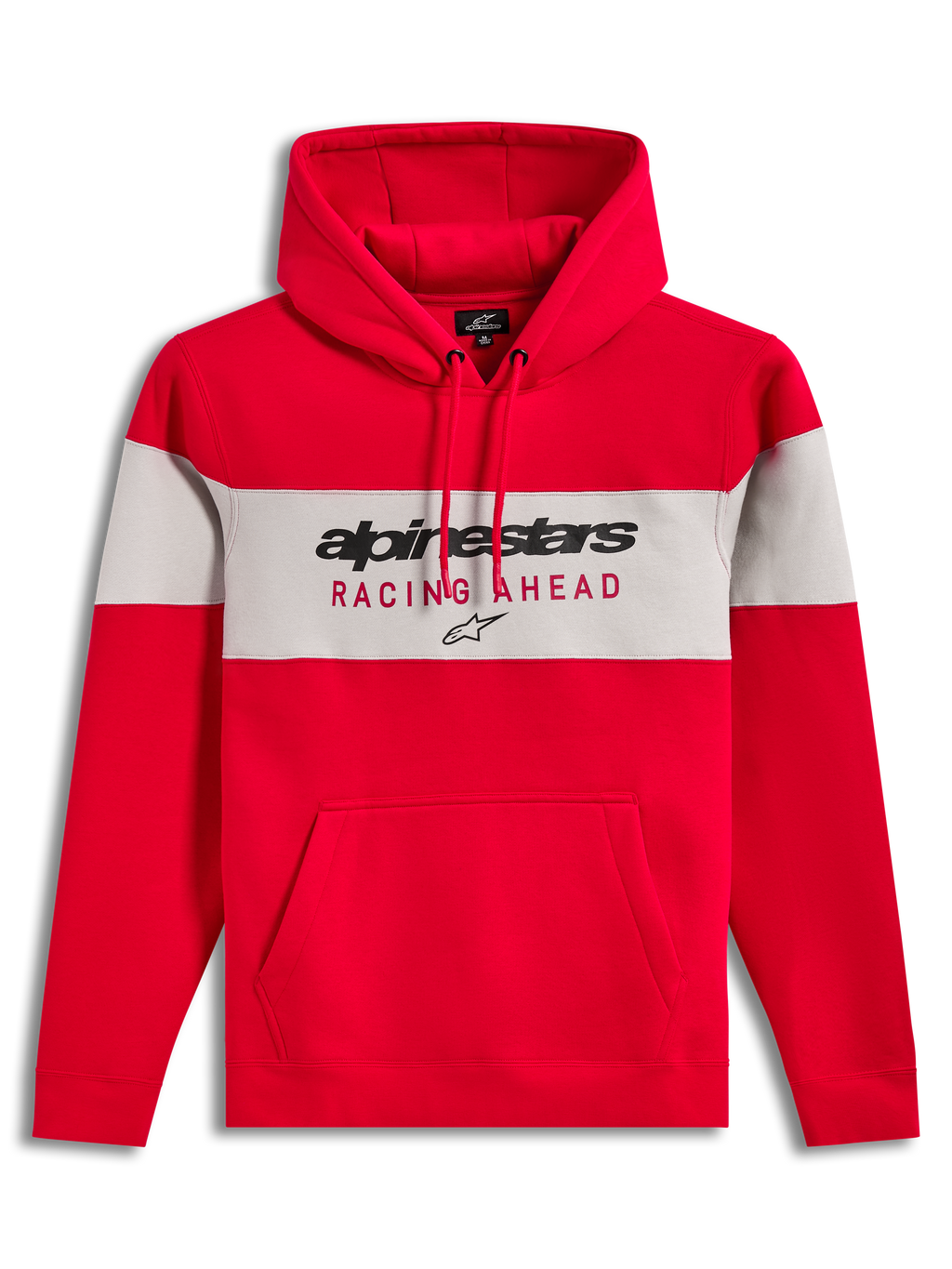 Alpinestars Cubic Hoodie, sweat à capuche en polaire rouge et gris avec blocs de couleur, logo et poche kangourou.