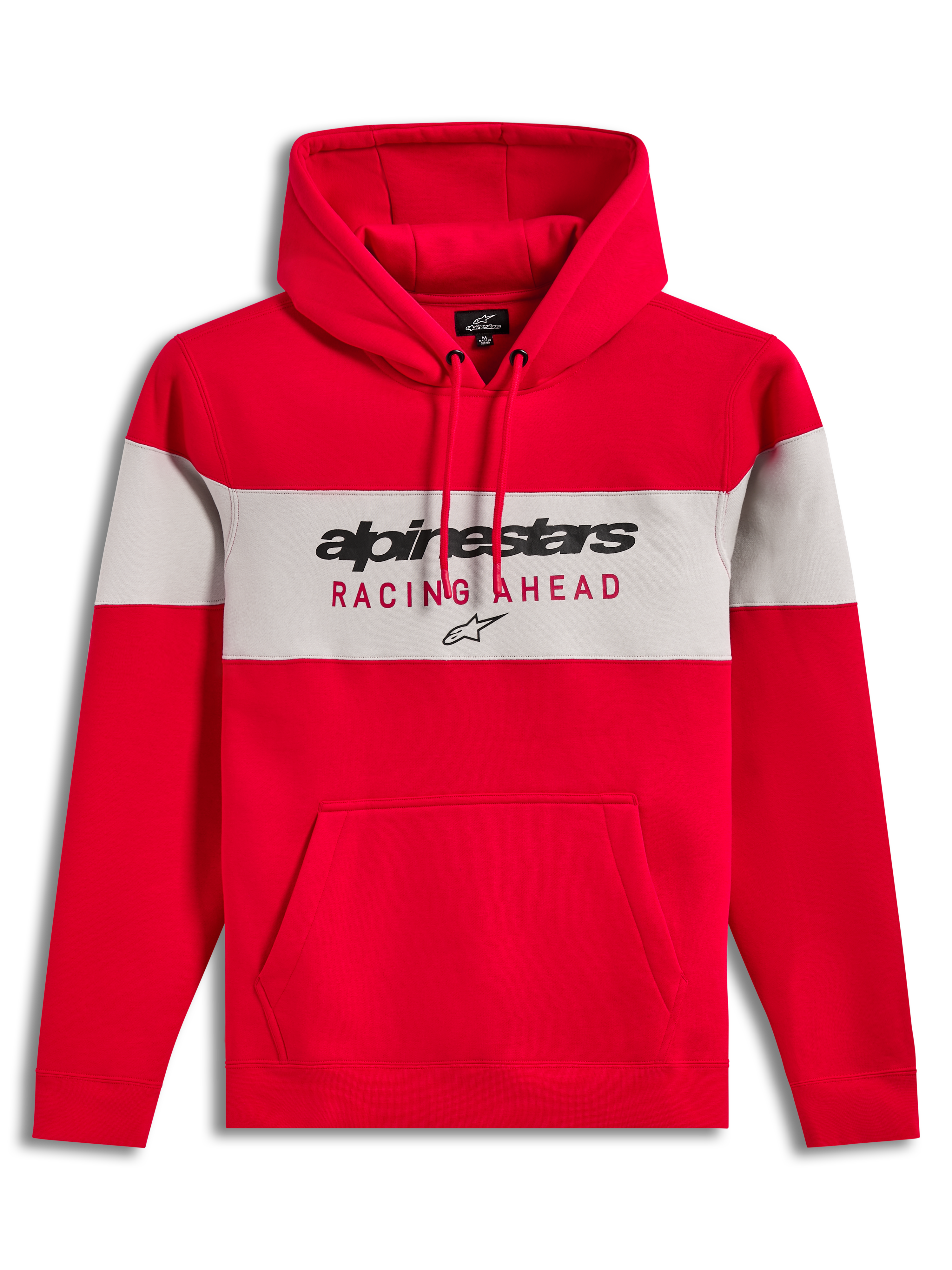 Alpinestars Cubic Hoodie, sweat à capuche en polaire rouge et gris avec blocs de couleur, logo et poche kangourou.
