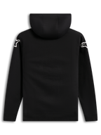 Alpinestars Velocifier Hoodie, sweat à capuche noir en mélange de coton, vue de dos avec logos blancs sur les épaules.