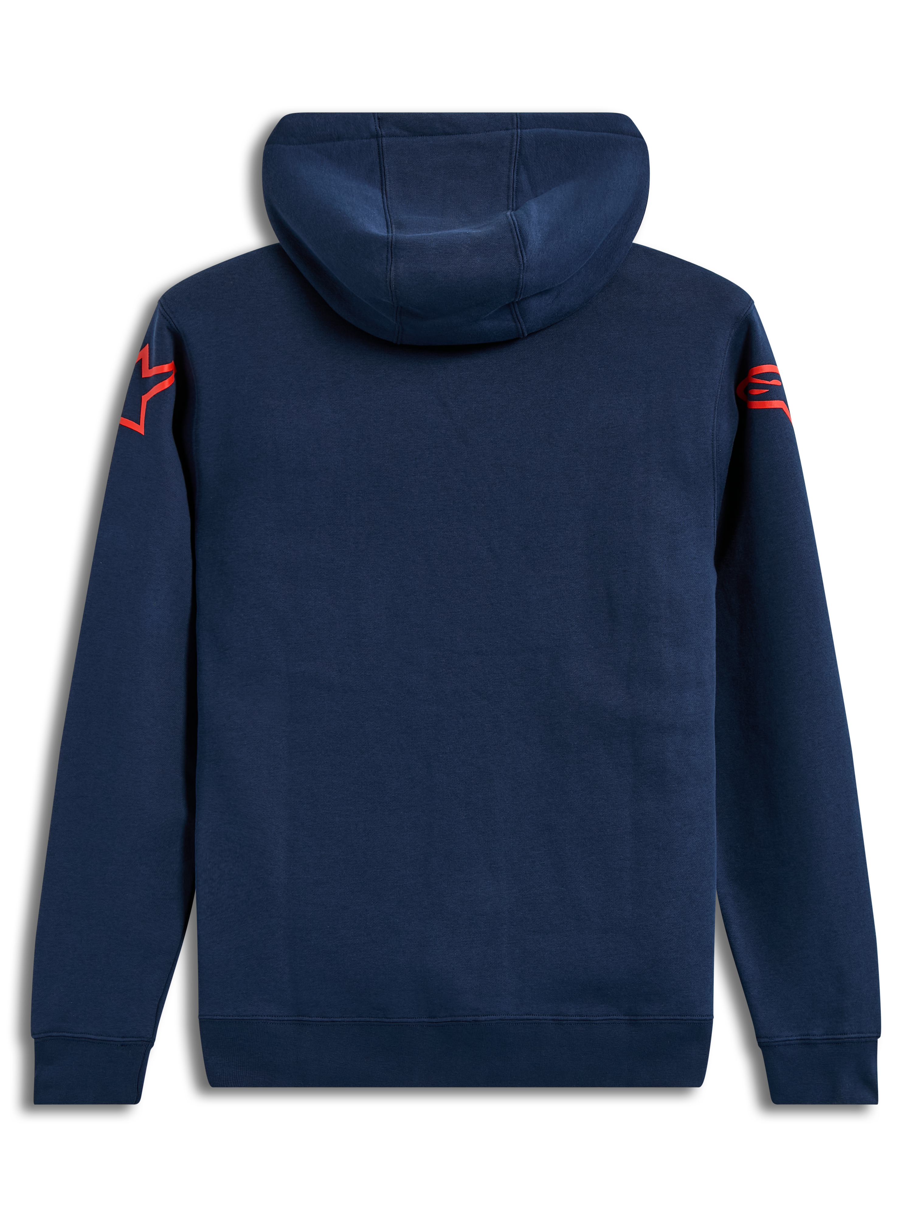 Alpinestars Velocifier Hoodie, sweat à capuche en polaire bleu marine avec logos Astars rouges aux épaules, vue de dos, style sportswear motorsport.