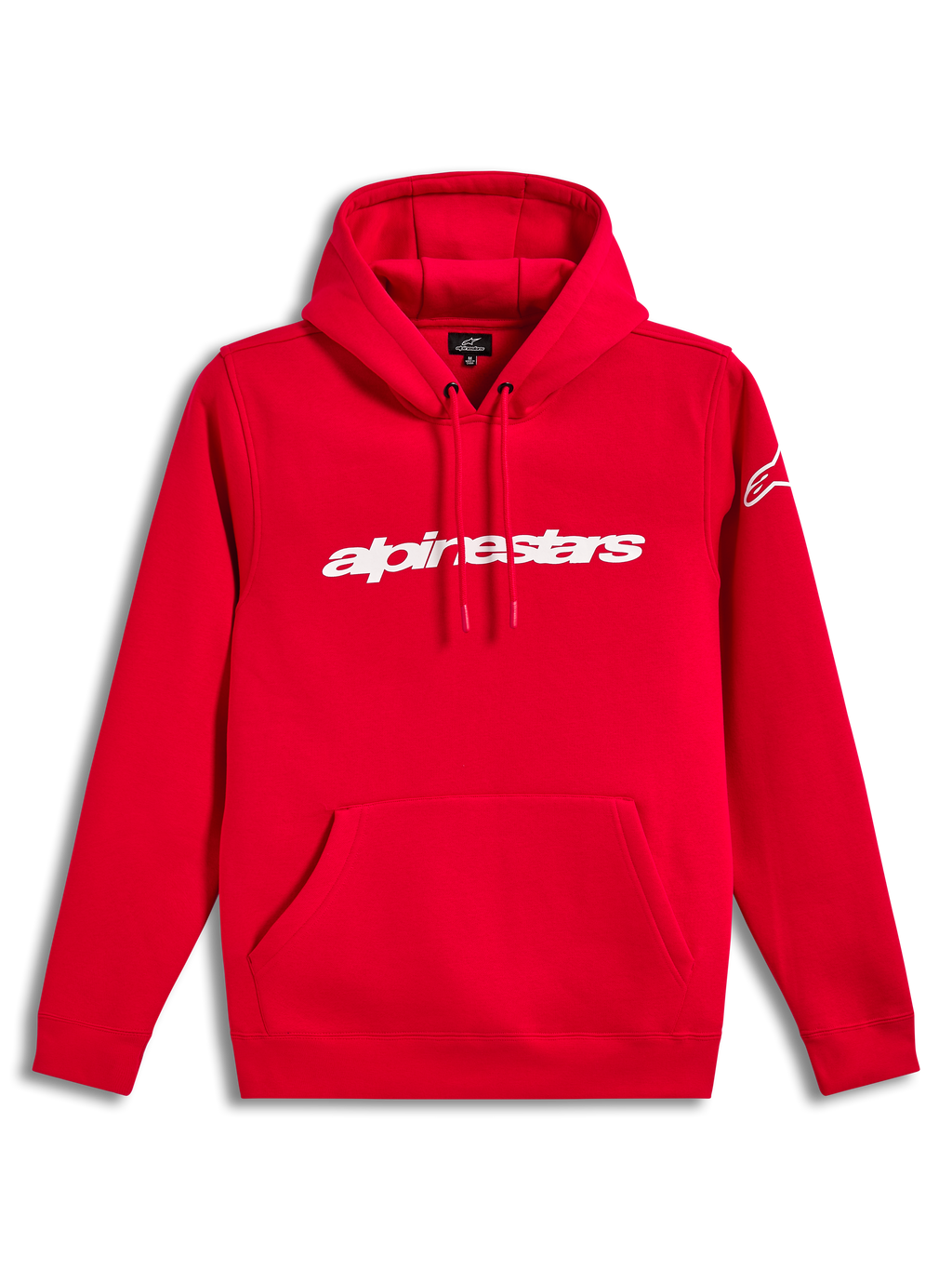 Alpinestars Race Wordmark Hoodie, sweat à capuche rouge en polaire avec cordon, logo linéaire blanc et poche kangourou