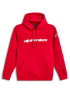 Alpinestars Race Wordmark Hoodie, sweat à capuche rouge en polaire avec cordon, logo linéaire blanc et poche kangourou