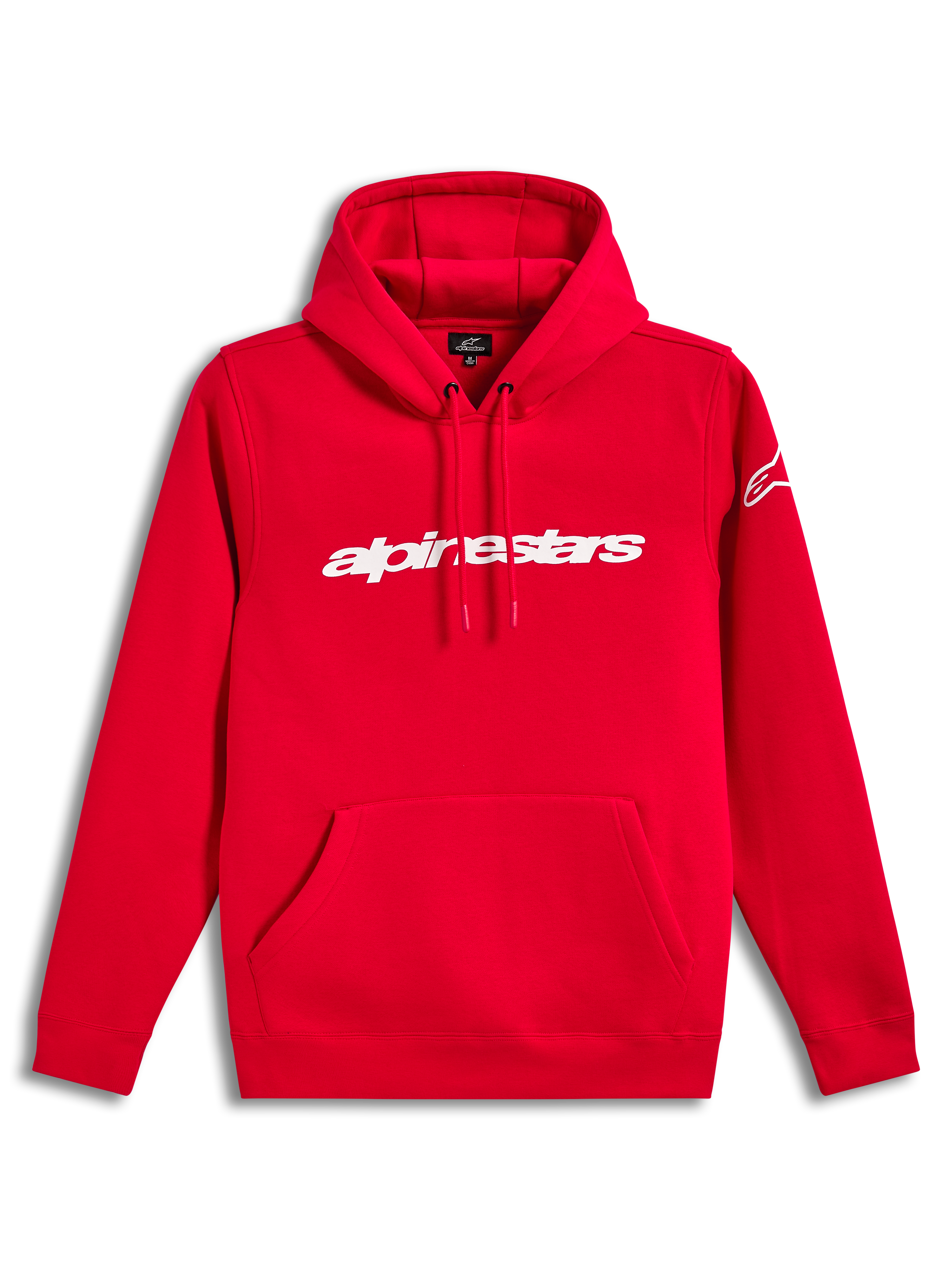 Alpinestars Race Wordmark Hoodie, sweat à capuche rouge en polaire avec cordon, logo linéaire blanc et poche kangourou
