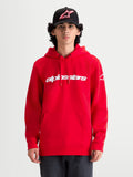 Alpinestars Sweat à capuche Race Wordmark, sweat à capuche de sportswear pour homme, rouge et blanc, avec logo Race Linear blanc sur la poitrine et graphique Ageless sur la manche, mélange de coton premium et polyester recyclé, style inspiré du sport automobile.