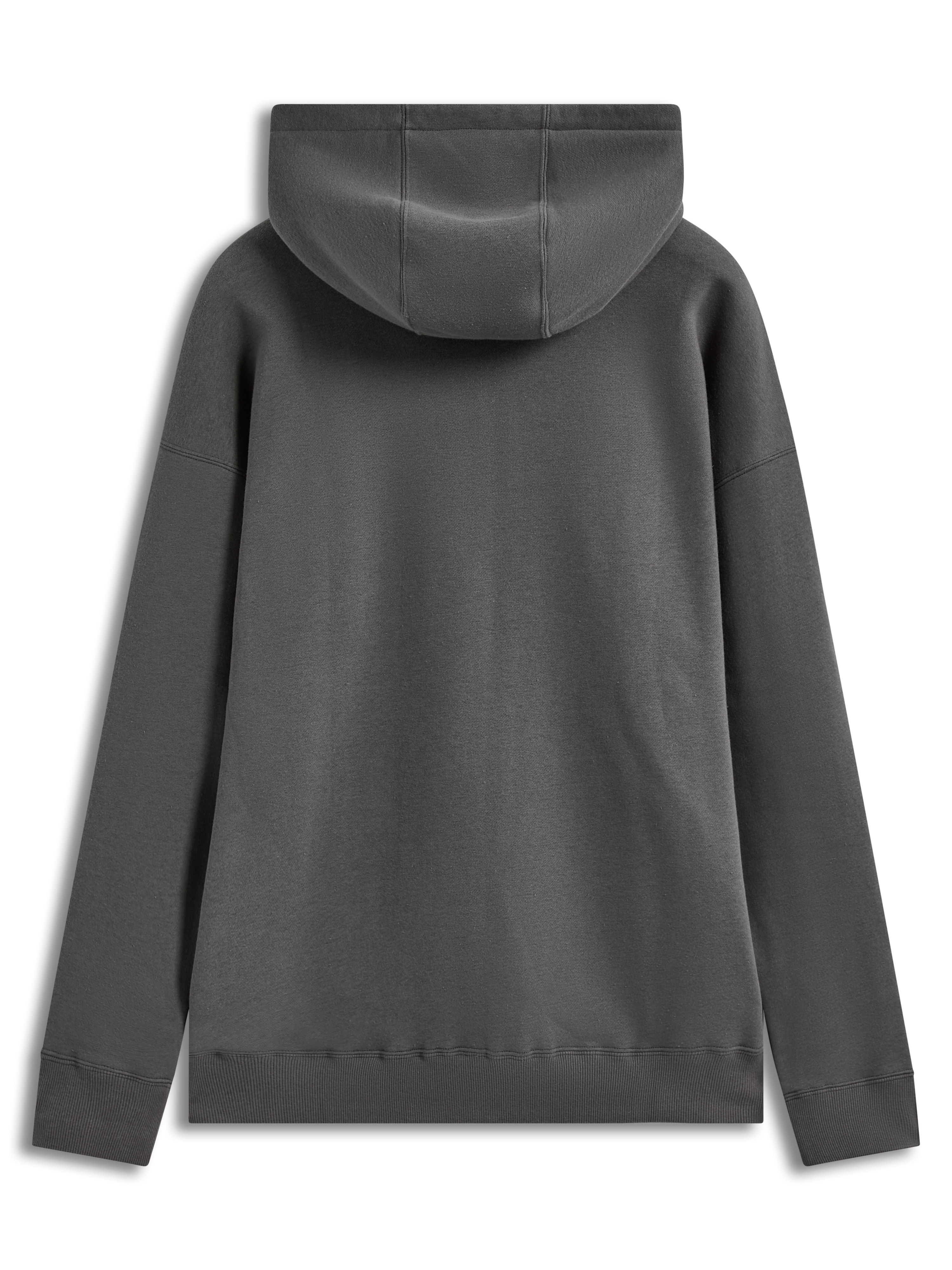 Alpinestars Entity Oversized Hoodie, sweat à capuche en polaire gris anthracite, vue de dos avec une grande capuche et des poignets côtelés