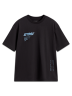 Alpinestars Chalk Oversized CSF, t-shirt noir à manches courtes, logo Astars bleu clair et marquage latéral, style sportswear.