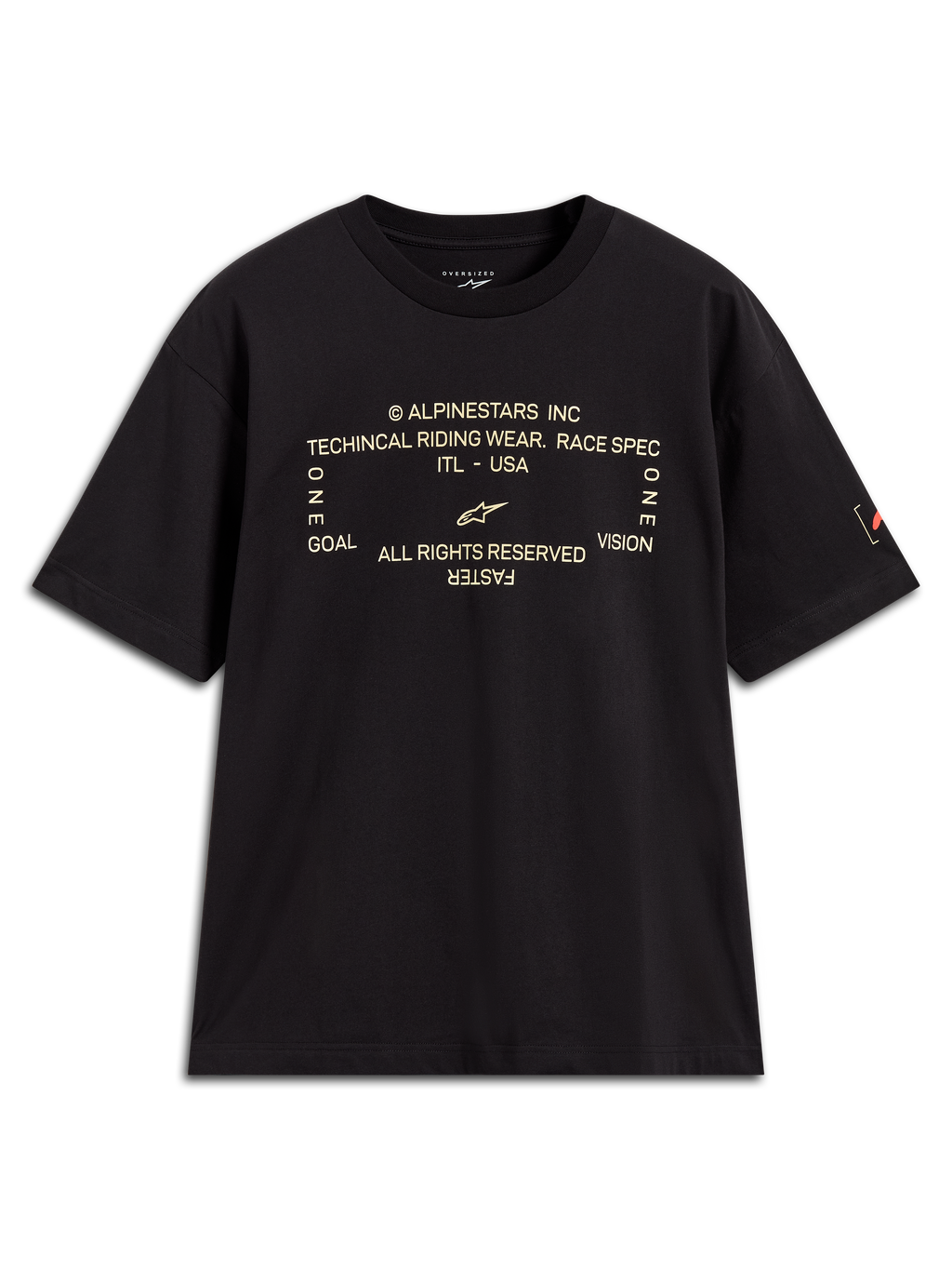 Alpinestars Infinity Oversized CSF Tee, t-shirt de sportswear à manches courtes, noir, graphique technique à l'avant et logo sur la manche, coupe oversize décontractée