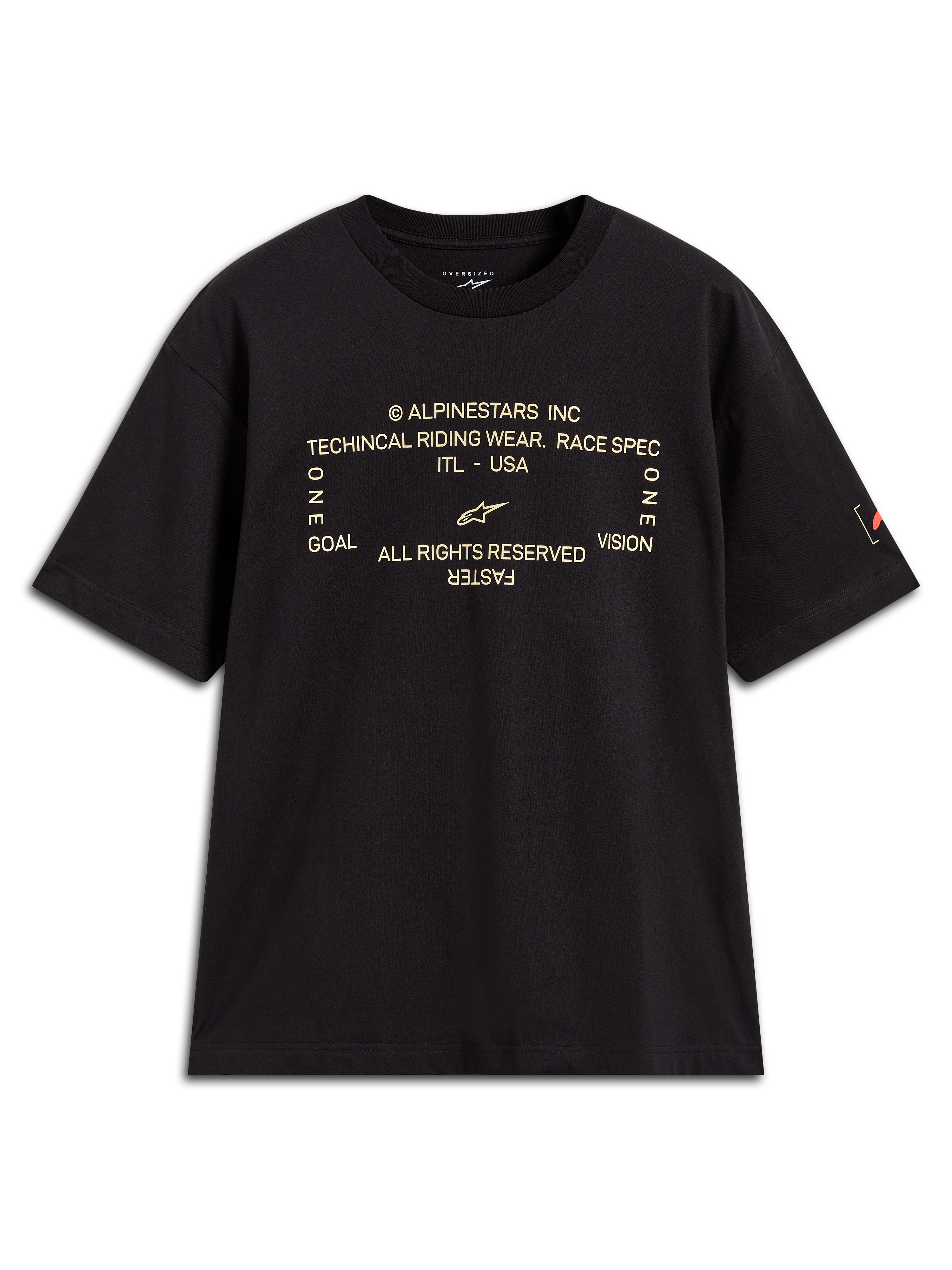 Alpinestars Infinity Oversized CSF Tee, t-shirt de sportswear à manches courtes, noir, graphique technique à l'avant et logo sur la manche, coupe oversize décontractée