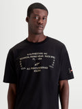 Alpinestars T-shirt Infinity Oversized CSF, t-shirt sportswear à manches courtes pour homme, noir avec graphique blanc sur le devant et logo orange sur la manche, coupe oversized, style décontracté hors moto