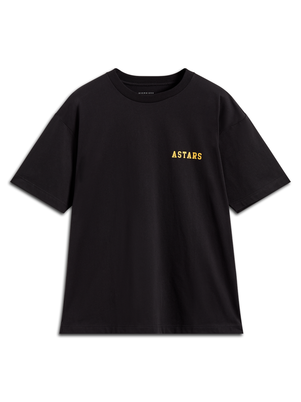T-shirt Alpinestars Latitude Oversized CSF, noir à manches courtes, logo Astars jaune, coupe oversize, style sportswear.