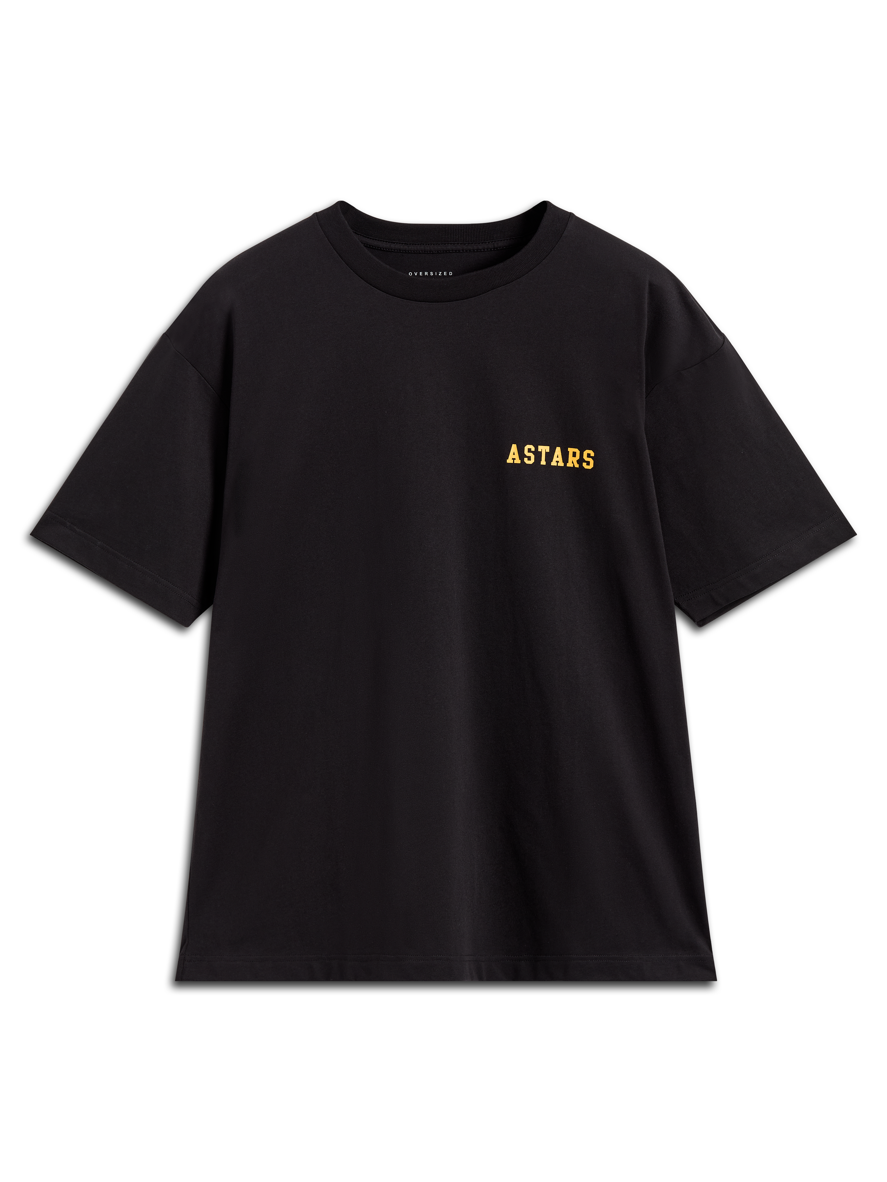 T-shirt Alpinestars Latitude Oversized CSF, noir à manches courtes, logo Astars jaune, coupe oversize, style sportswear.
