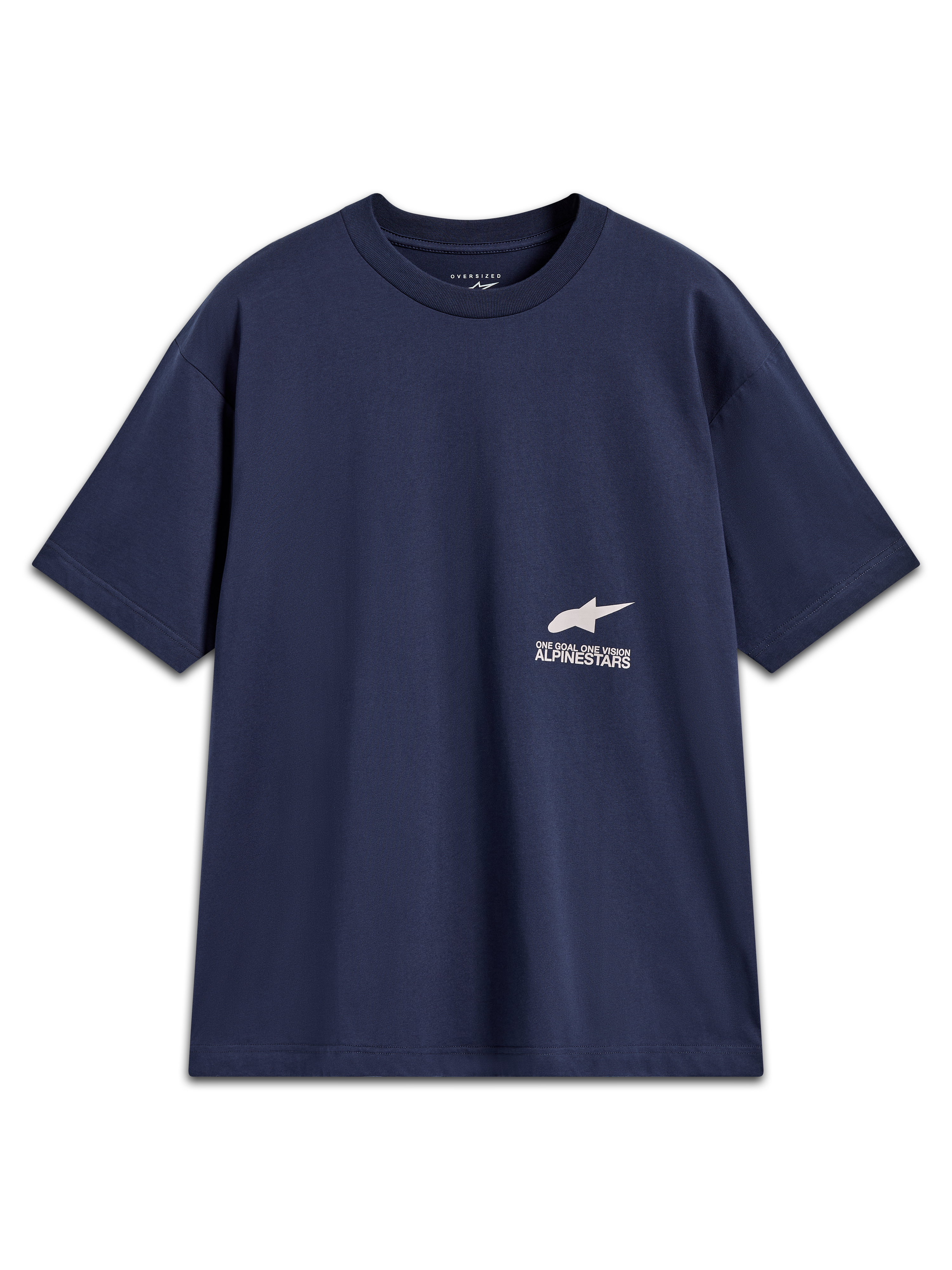 Alpinestars Institute Oversized SS CSF, t-shirt bleu marine à manches courtes, logo Astars blanc et slogan sur la poitrine