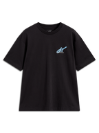Alpinestars Ghost Oversized CSF Tee, t-shirt noir à manches courtes, logo bleu clair sur la poitrine, style sportswear.