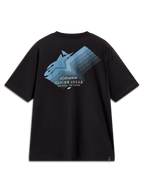 Alpinestars Ghost Oversized CSF Tee, t-shirt noir à manches courtes, vue de dos avec logo dégradé bleu et texte Racing Ahead