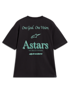 Alpinestars Post Oversized CSF Tee, t-shirt noir et bleu sarcelle, vue de dos avec logo Astars et slogan One Goal One Vision