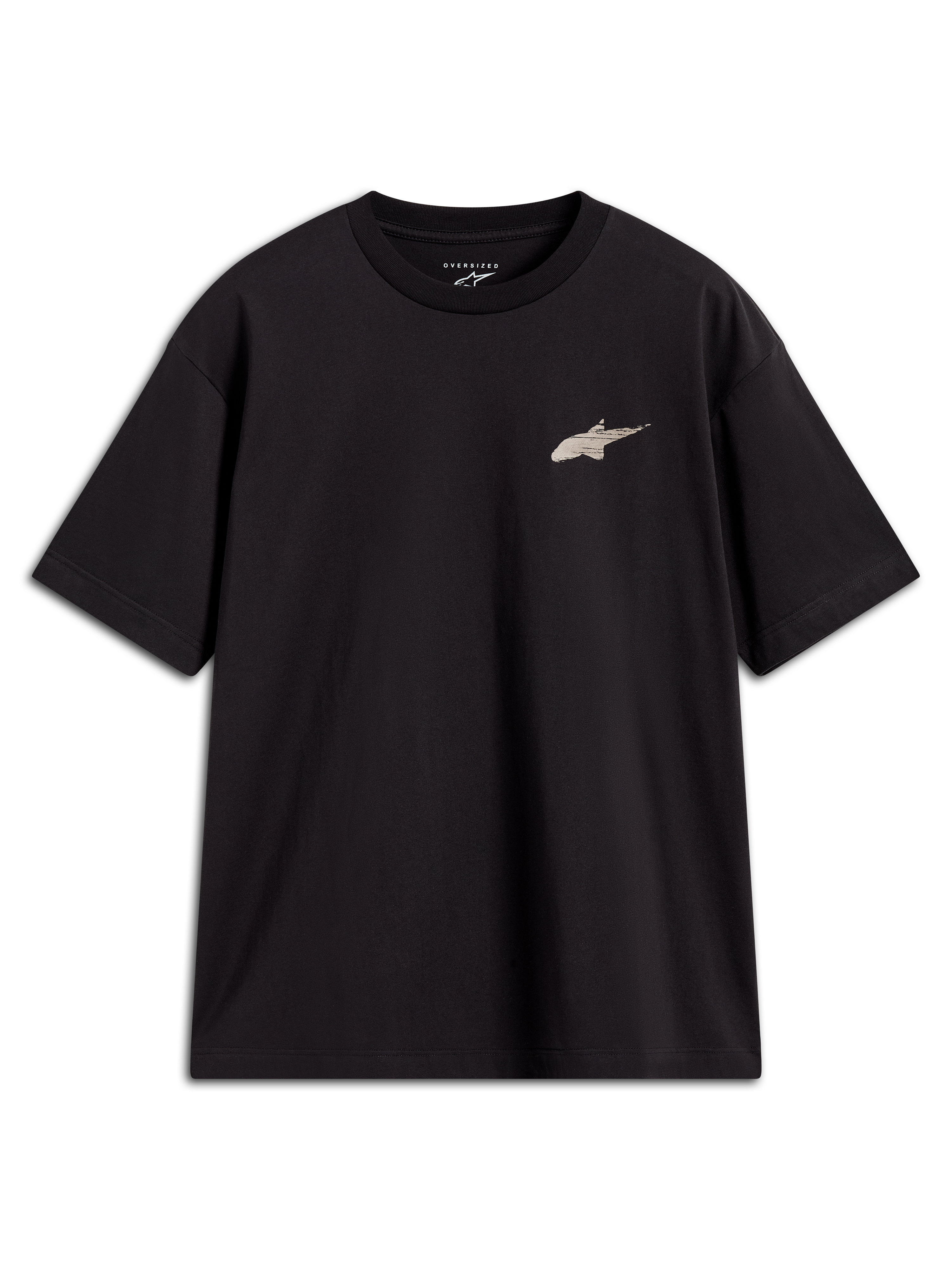 Alpinestars Checkback Oversized CSF, t-shirt à manches courtes noir, arborant un petit logo Astars sur la poitrine, coupe oversize décontractée, style sportswear