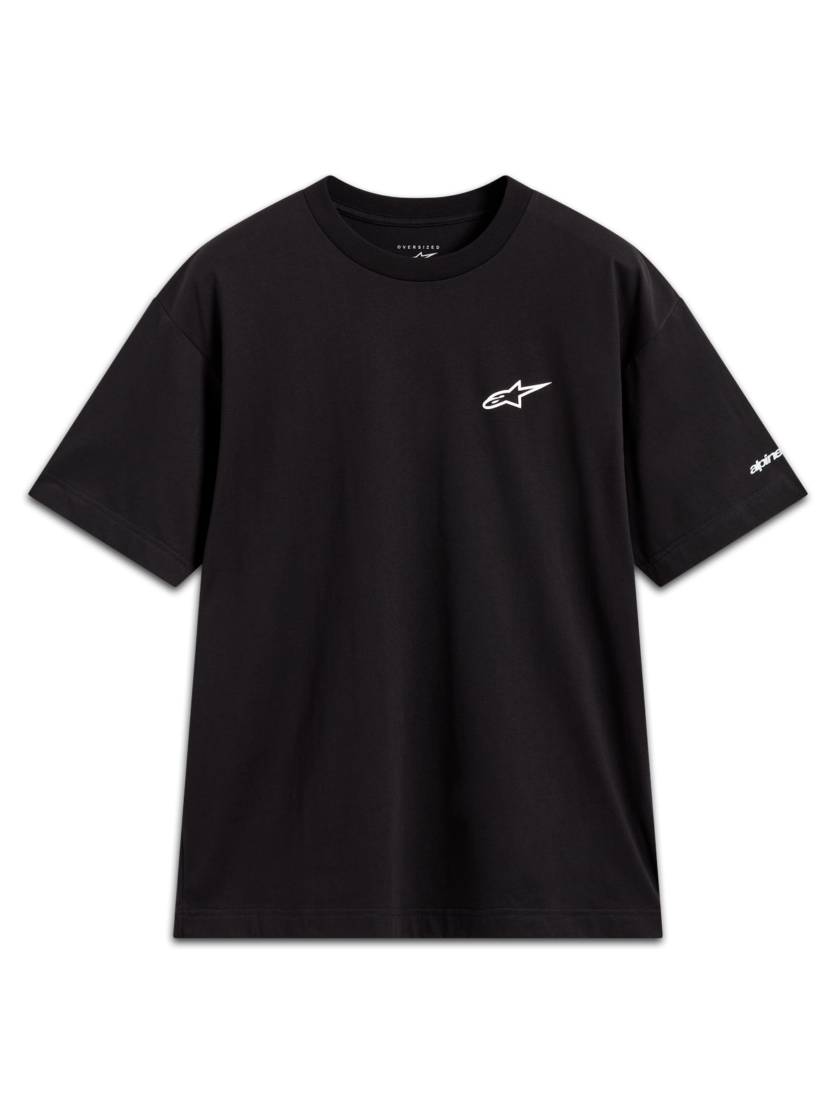 Alpinestars Mandate Oversized CSF Tee, Short Sleeve Sportswear, Black, with white puff print logo and sleeve graphic.