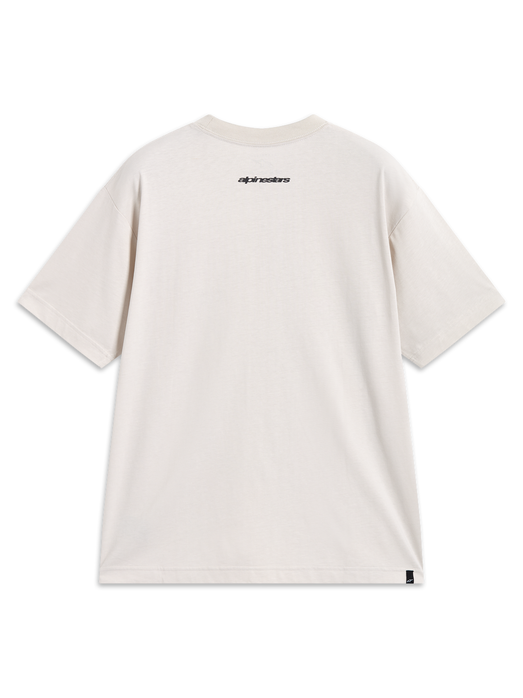 Alpinestars Mandate Oversized CSF Tee, t-shirt de sportswear à manches courtes, beige, vue de dos avec logo graphique au col et étiquette à l'ourlet.
