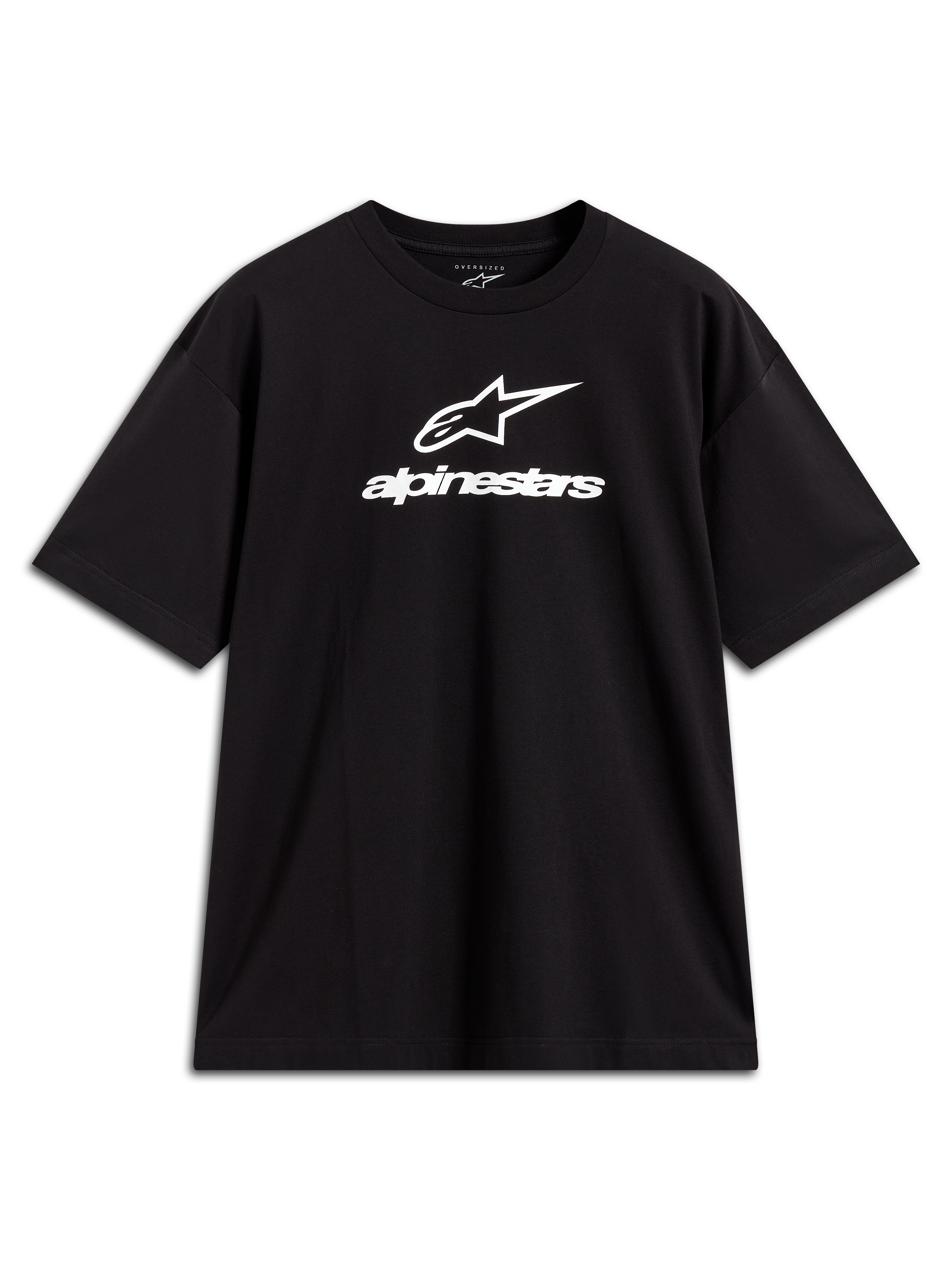 Alpinestars Prelude Oversized CSF, t-shirt noir à manches courtes, logo Astars blanc sur la poitrine, style sportswear.